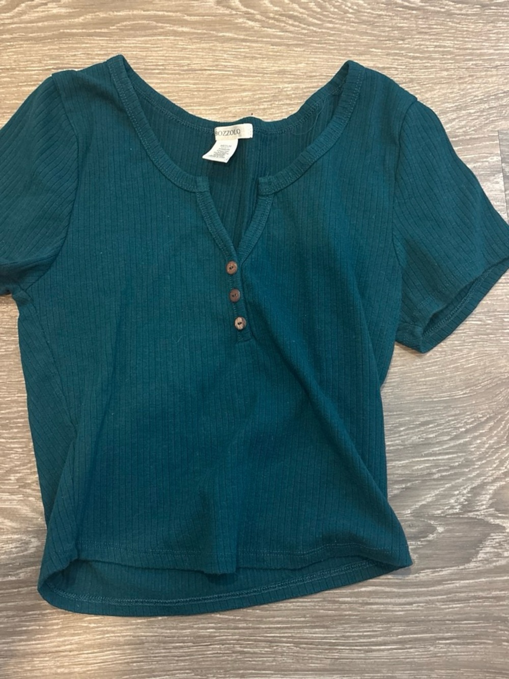 Bozzolo Teal Ribbed Henley Top with Button Placket